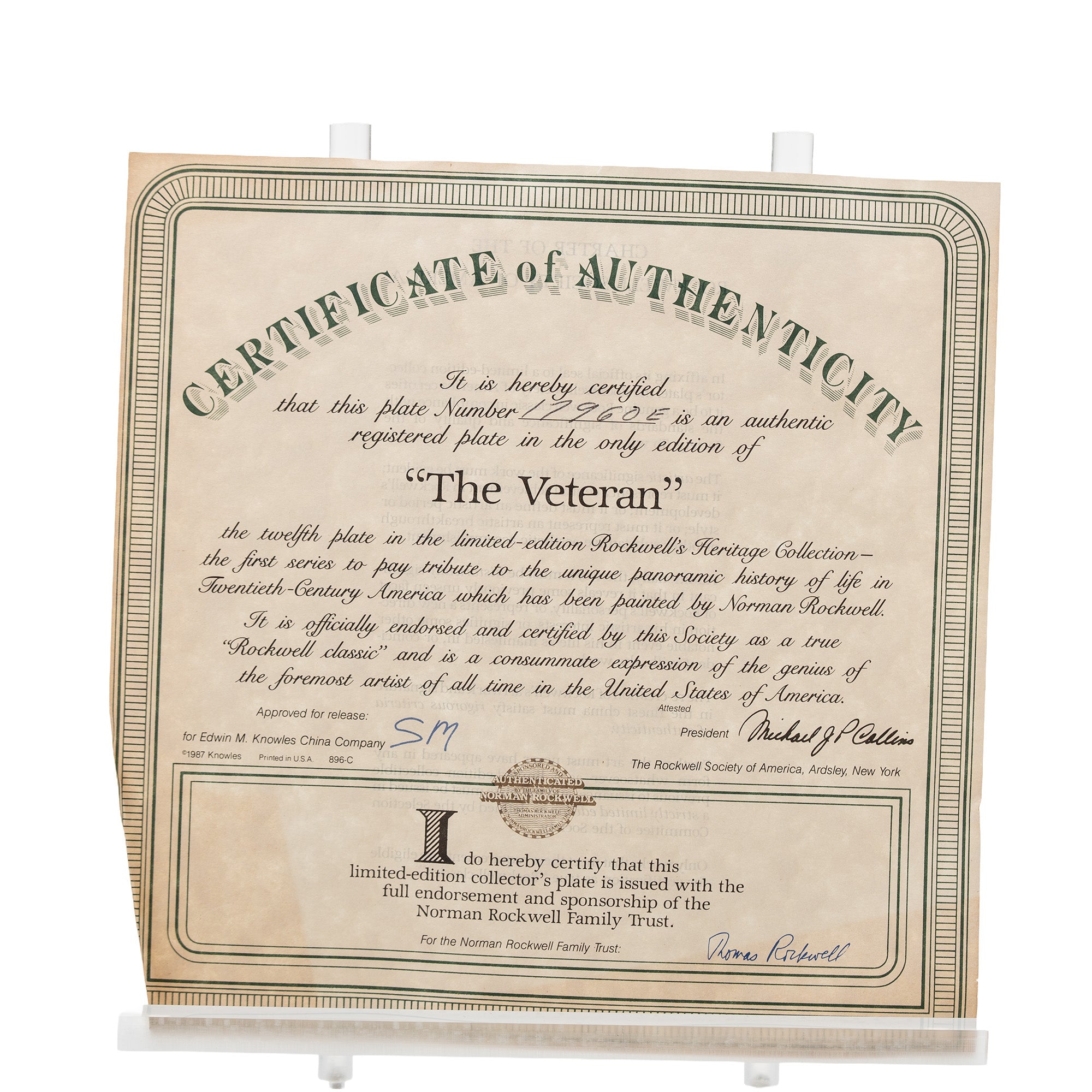 Norman Rockwell "The Veteran" Collector Plate - Knowles COA
