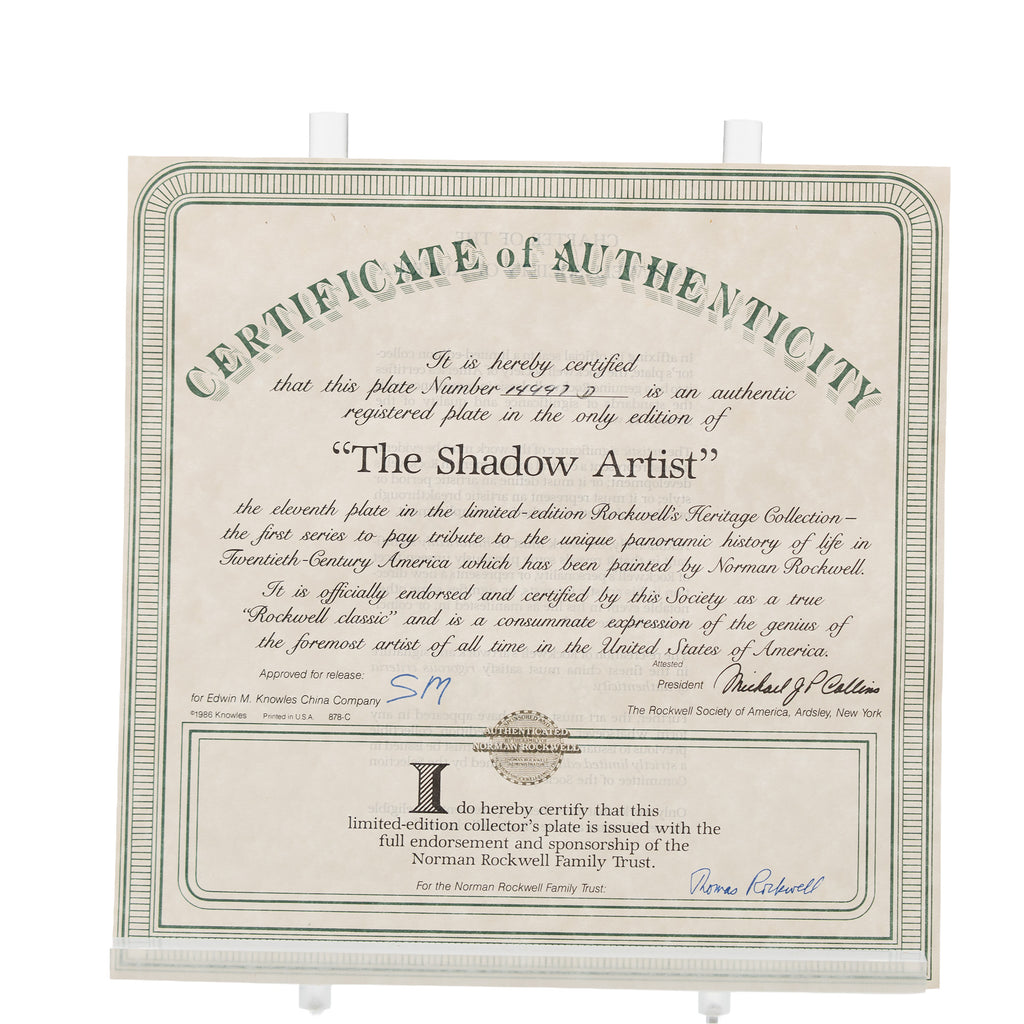 Norman Rockwell "The Shadow Artist" collector plate - Edwin Knowles COA