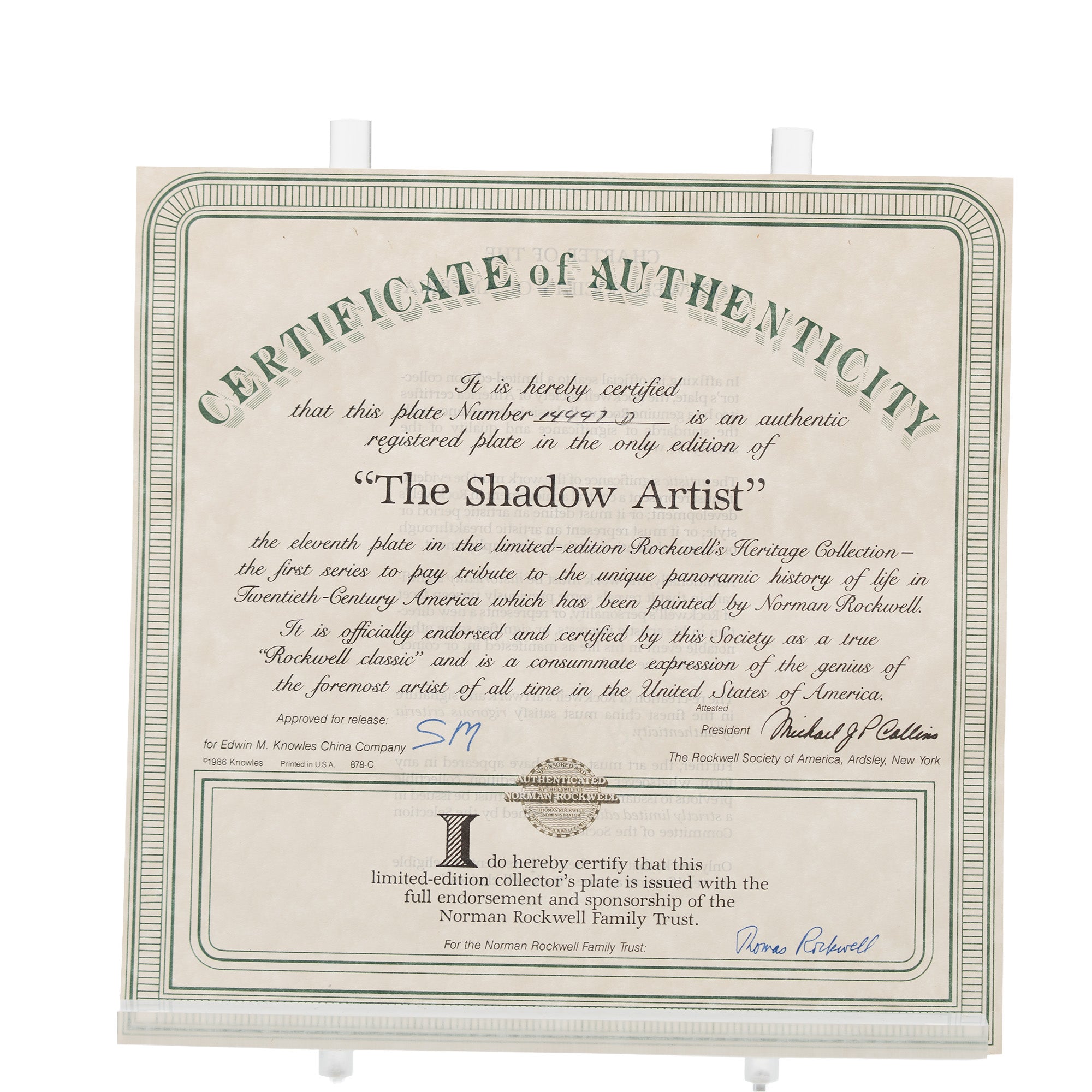 Norman Rockwell "The Shadow Artist" collector plate - Edwin Knowles COA