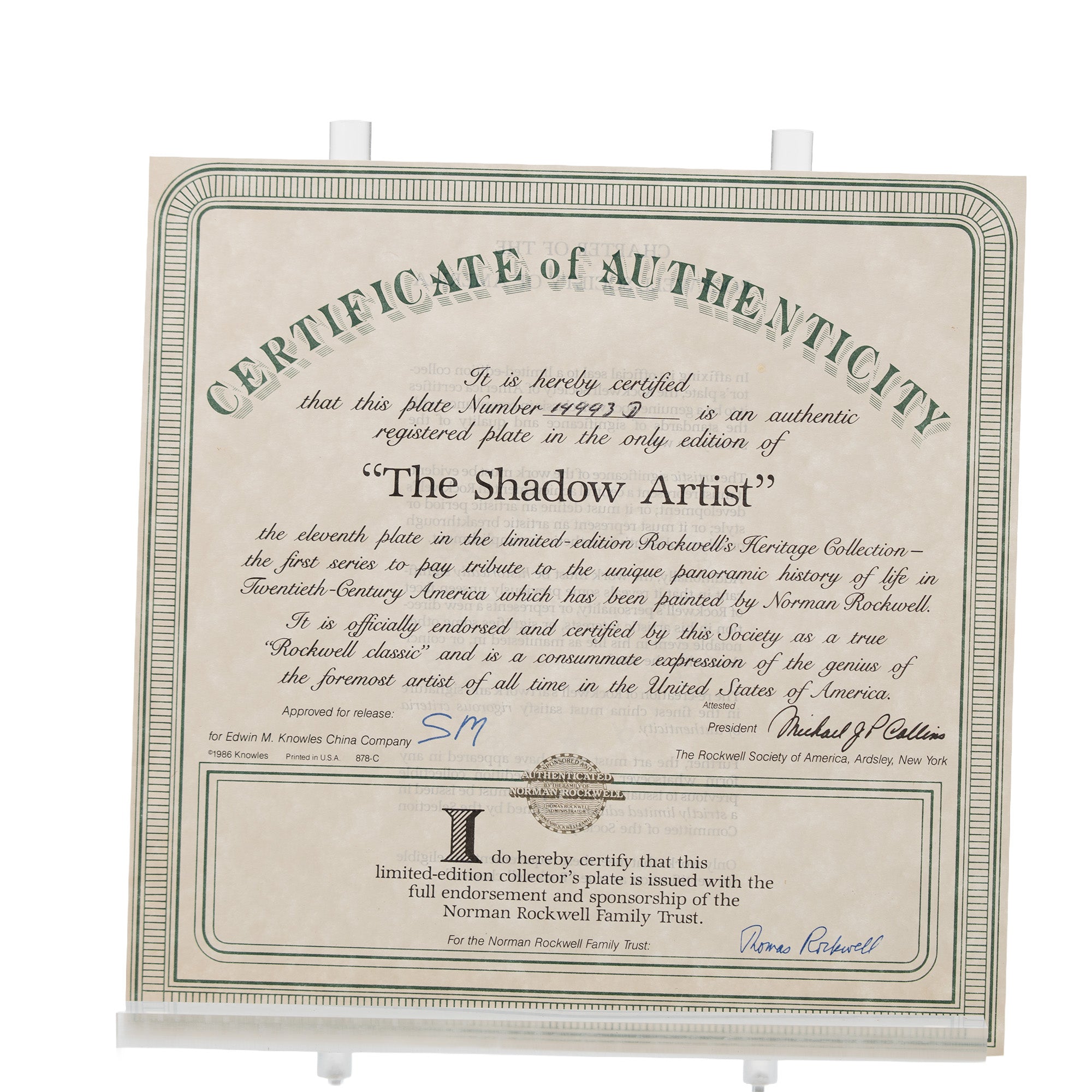 Norman Rockwell "The Shadow Artist" Collector Plate - Edwin M. Knowles