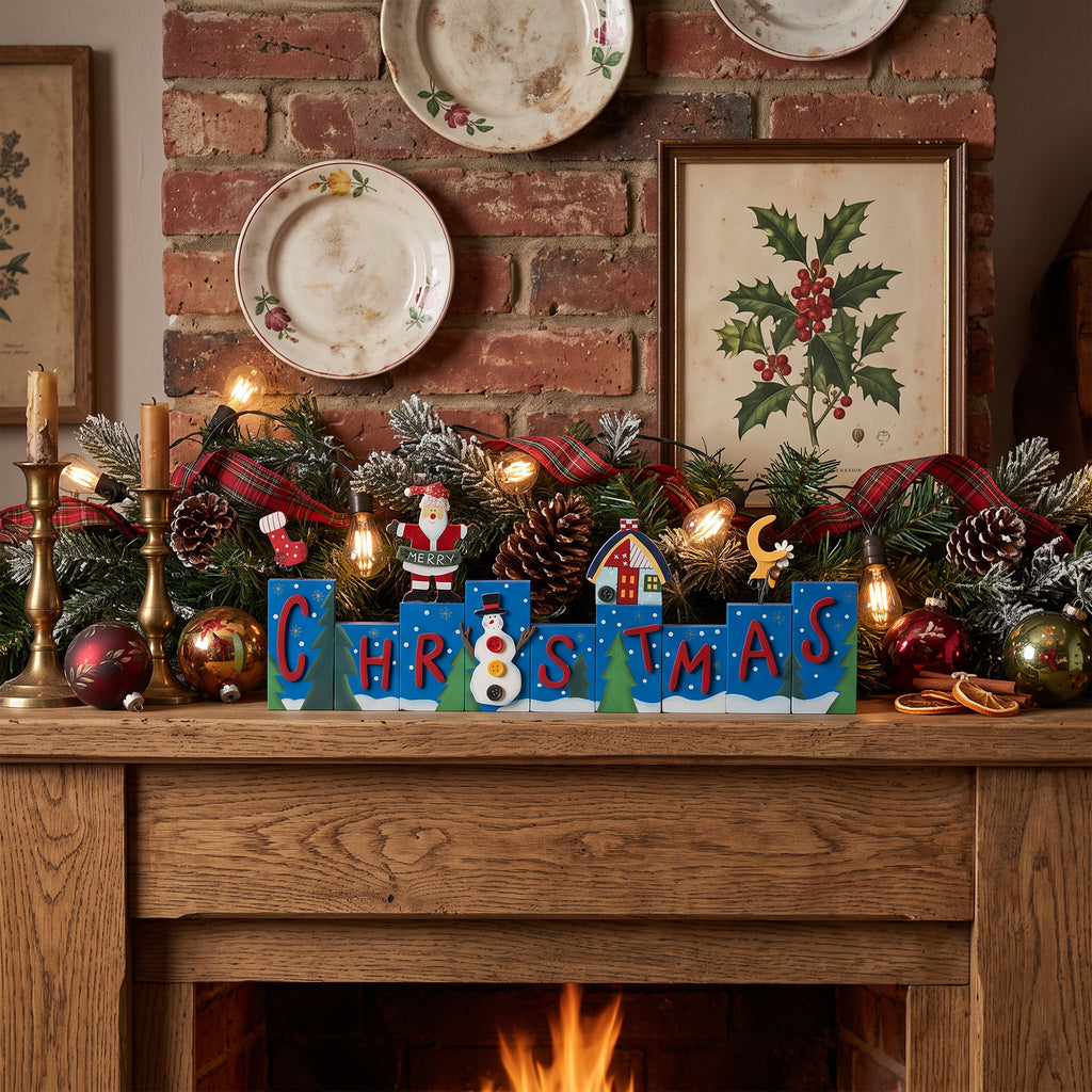 Merry Christmas Tabletop Block Decoration - Montgomery Ward Collection