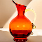 Rainbow Glass Amberina Pitcher – Red‑to‑Orange Hand‑Blown Art Glass