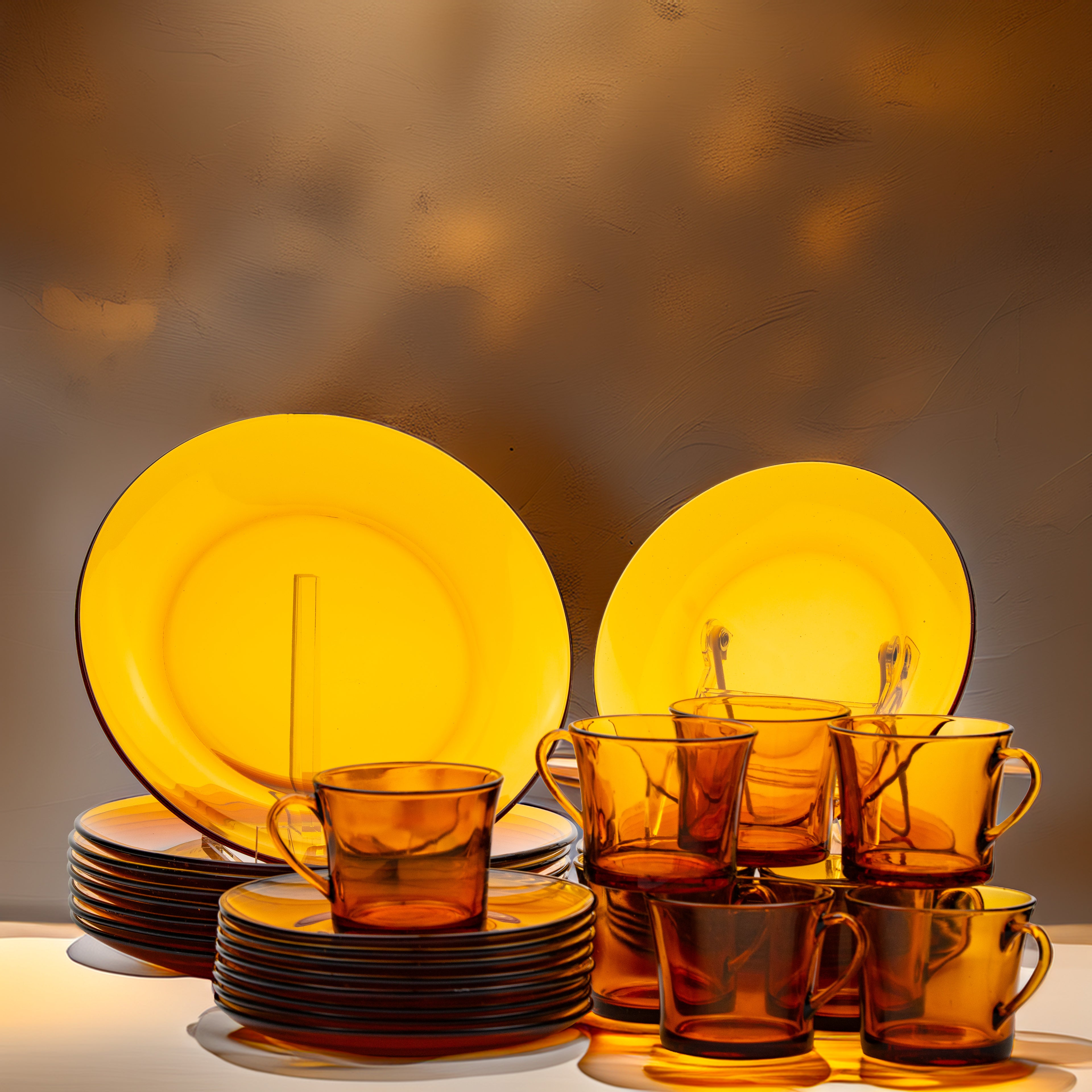 Duralex France Lys Amber Dinner Set – 32‑Piece Mid‑Century Service for Eight