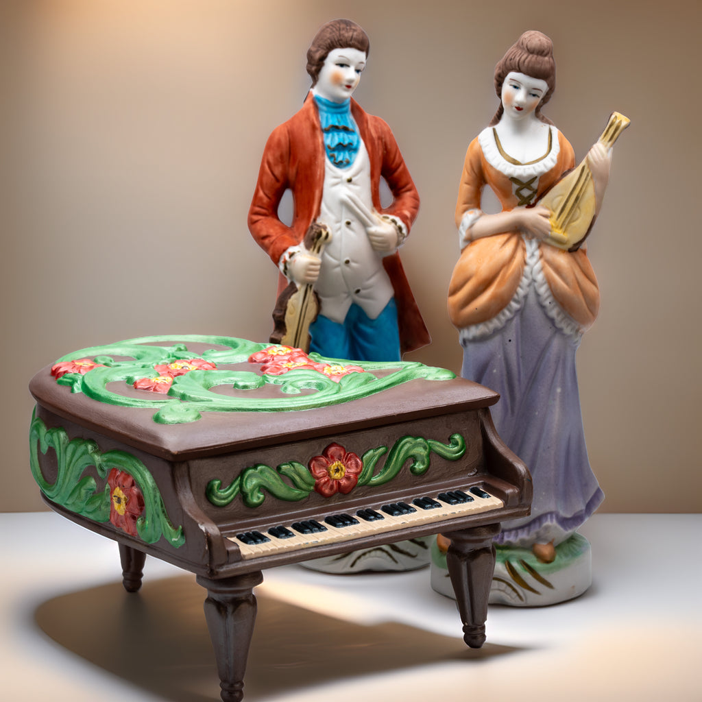 Grand Piano Music Box & Bisque Musician Figurines Bundle