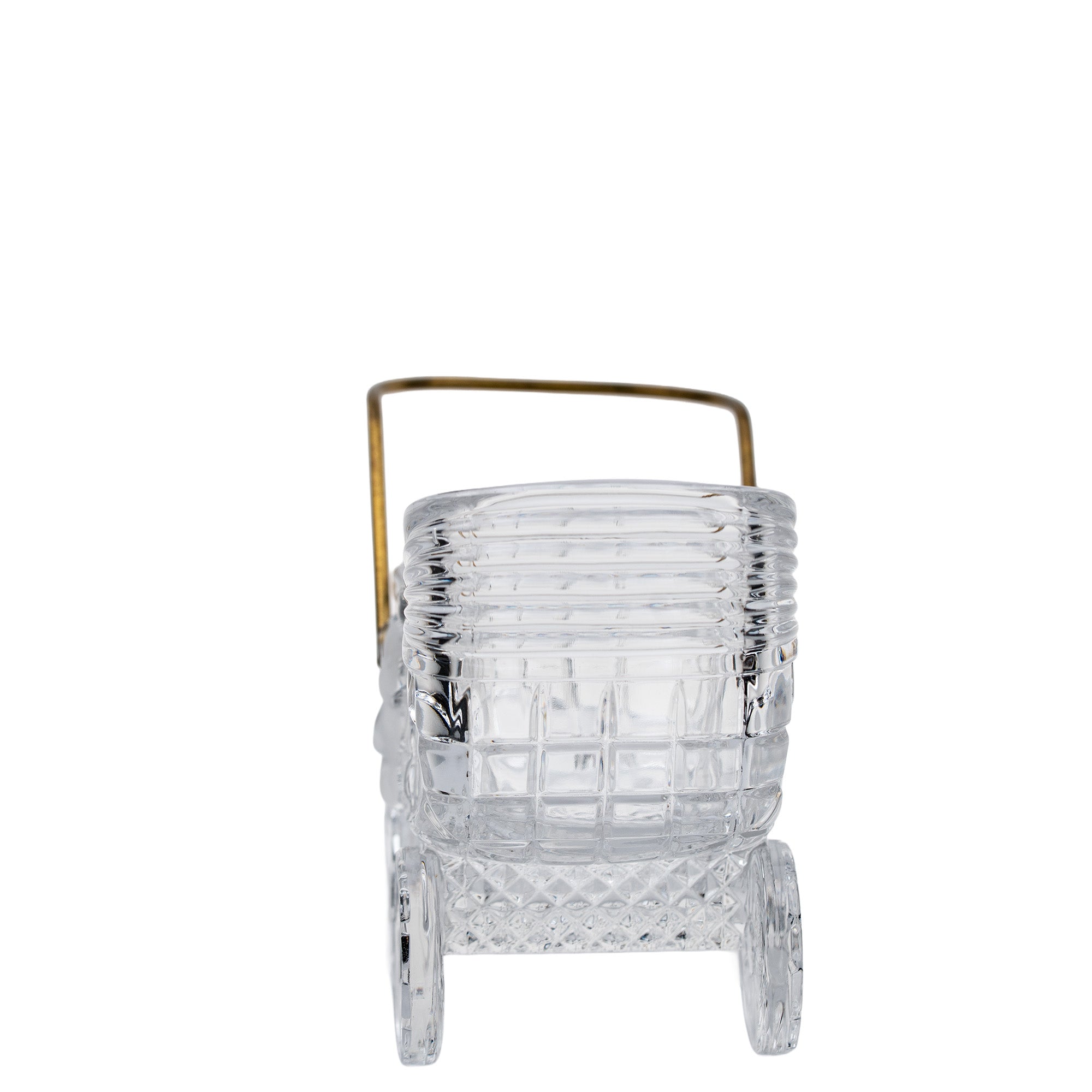 Lead Crystal Baby Carriage - Brass Handle Accent