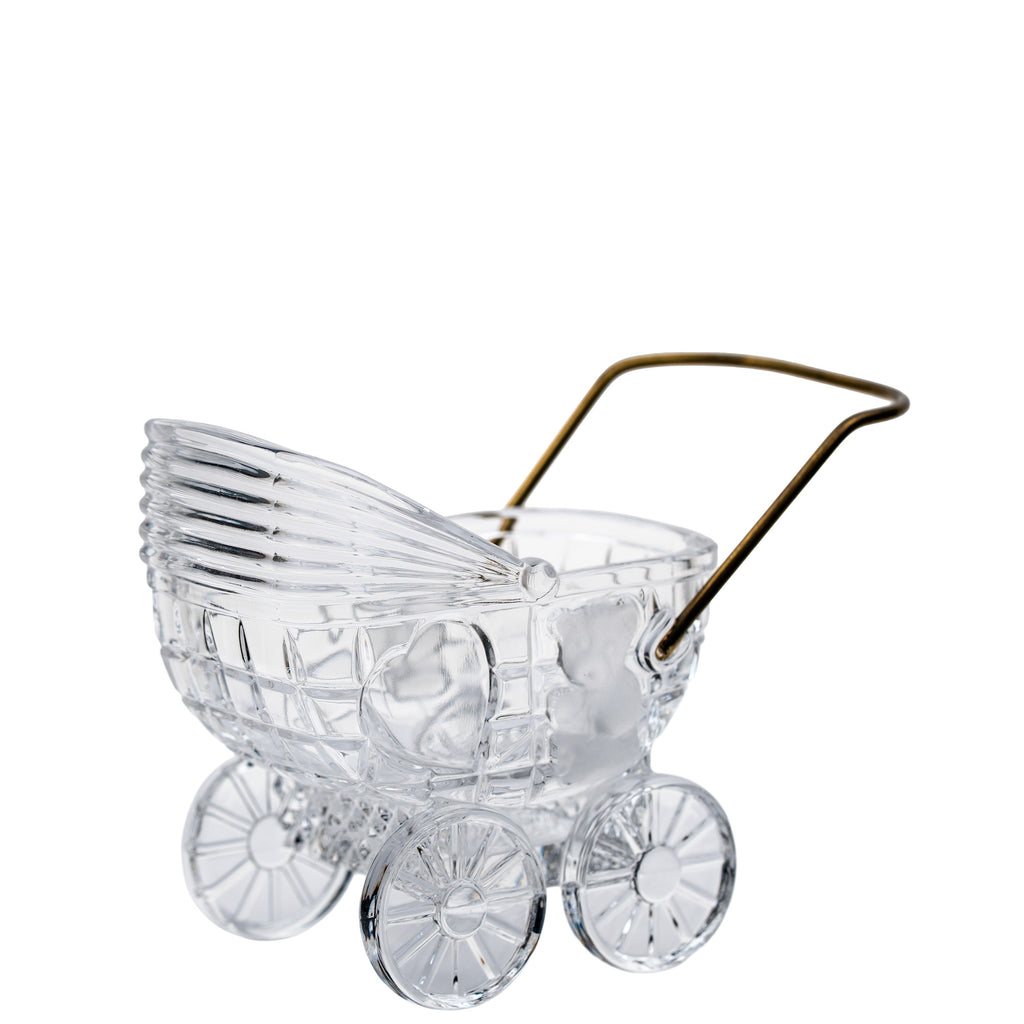 Lead Crystal Baby Carriage - Brass Handle Accent