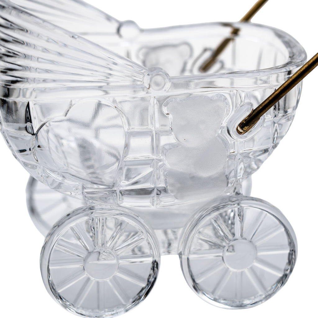 Lead Crystal Baby Carriage - Brass Handle Accent
