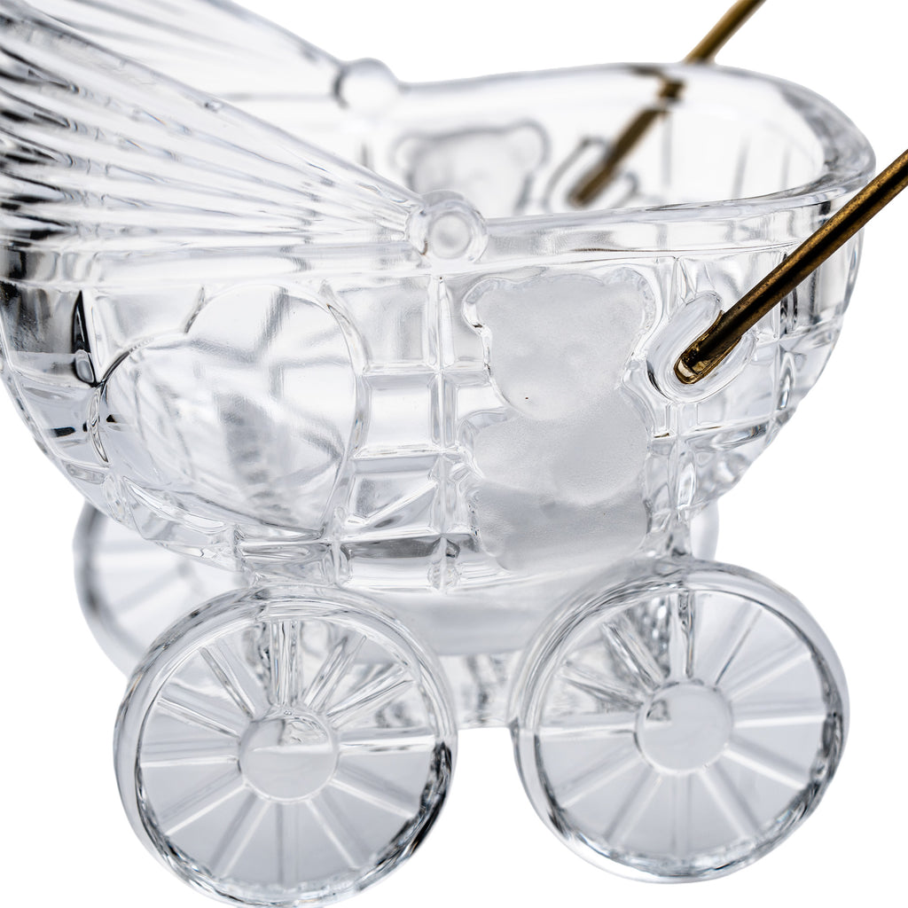 Lead Crystal Baby Carriage - Brass Handle Accent