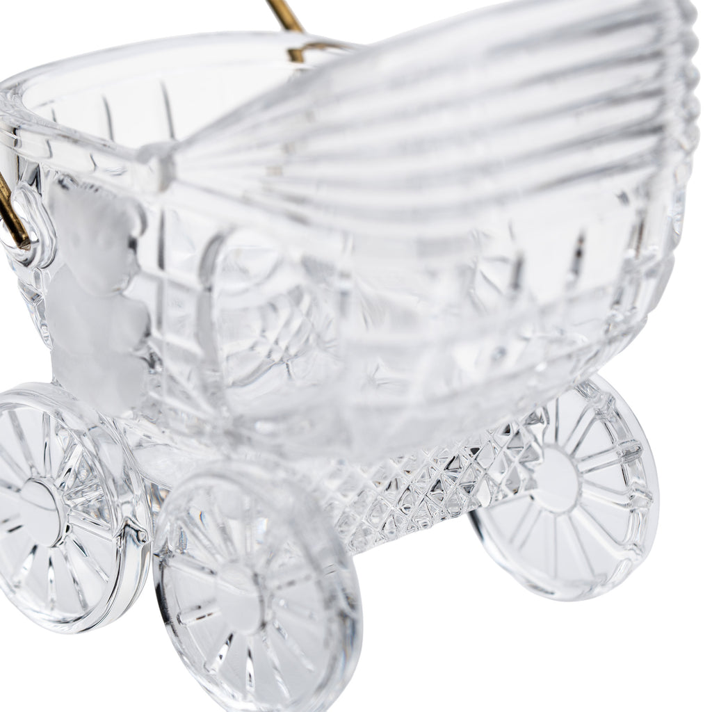 Lead Crystal Baby Carriage - Brass Handle Accent