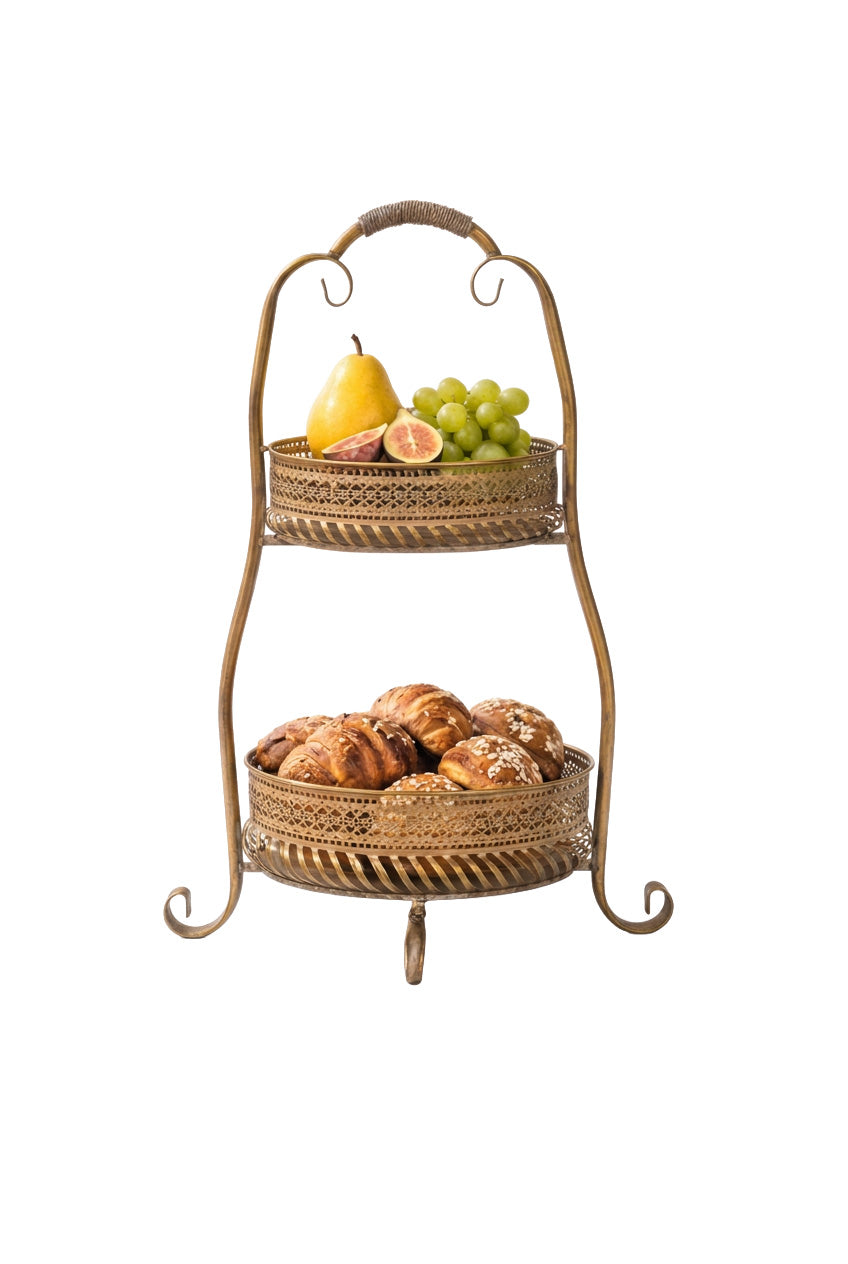 Two-Tier Metal Bar Cart - Ornate Cut-Out Detailing