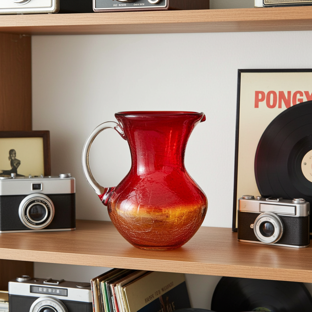 Lovely Amberina Small Pitcher with Amber Crackle Glass