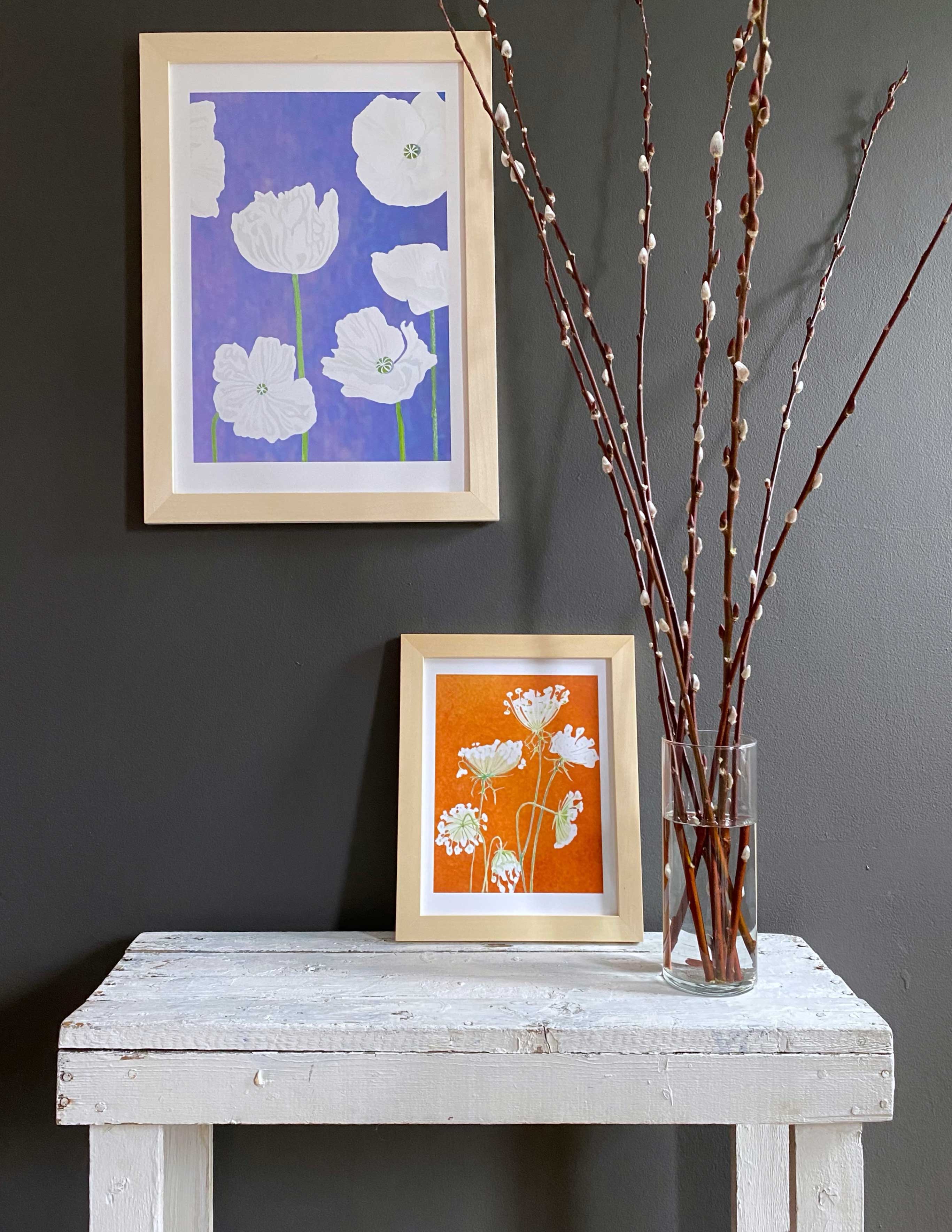 Art Print:  White Poppies on Violet