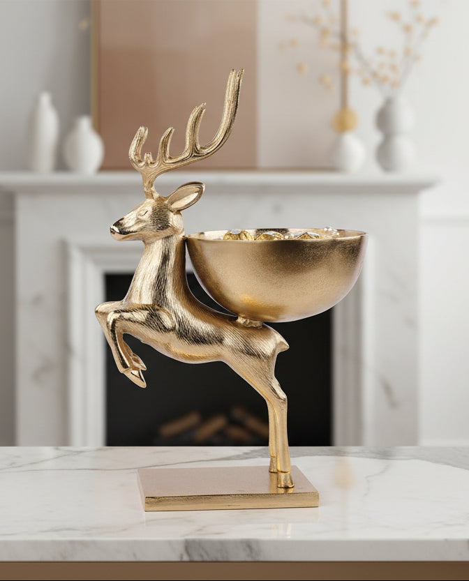 Jumping Deer Bowl - Gold Finish