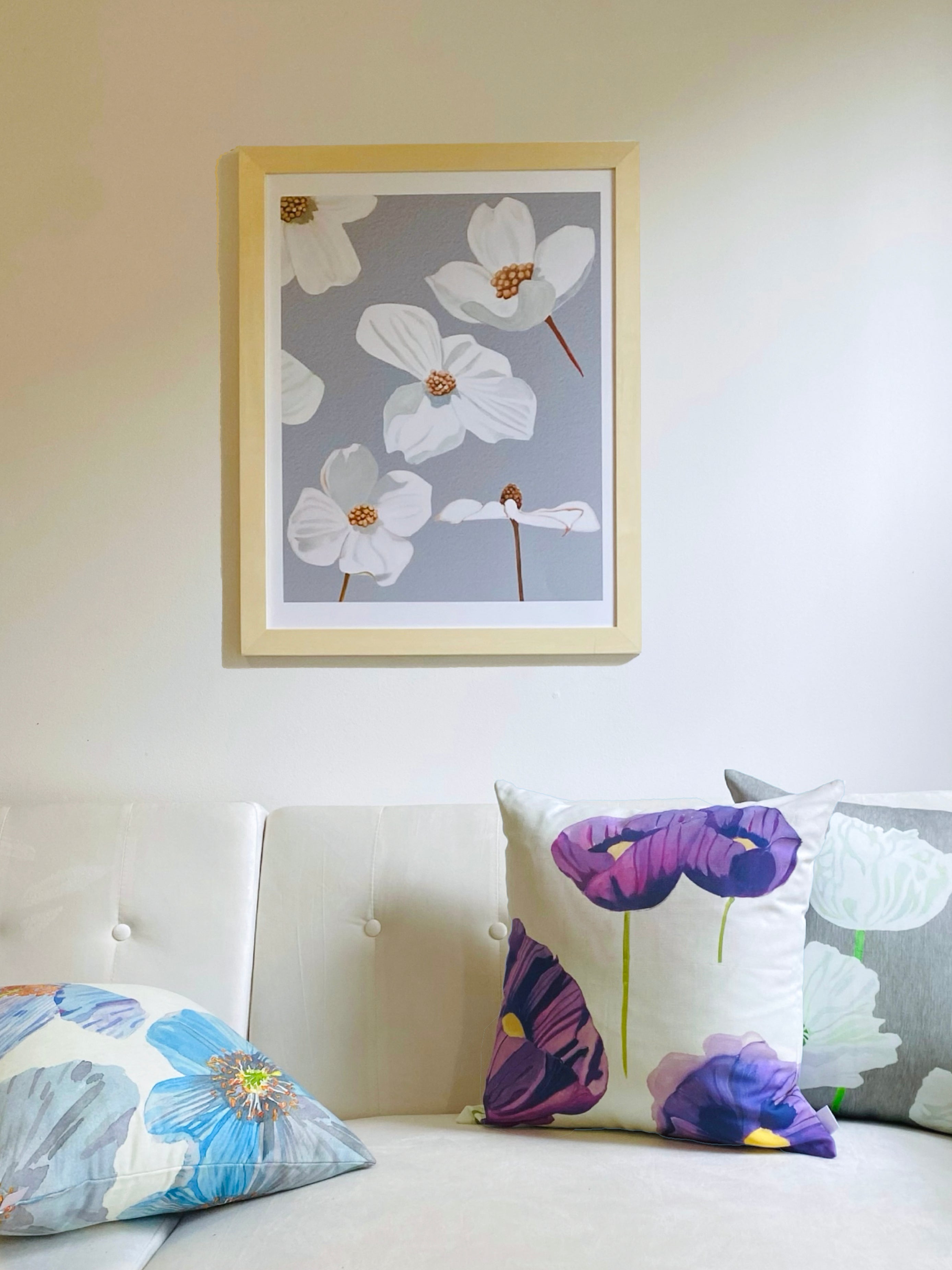 Art Print:  Dogwood Blossoms on Grey