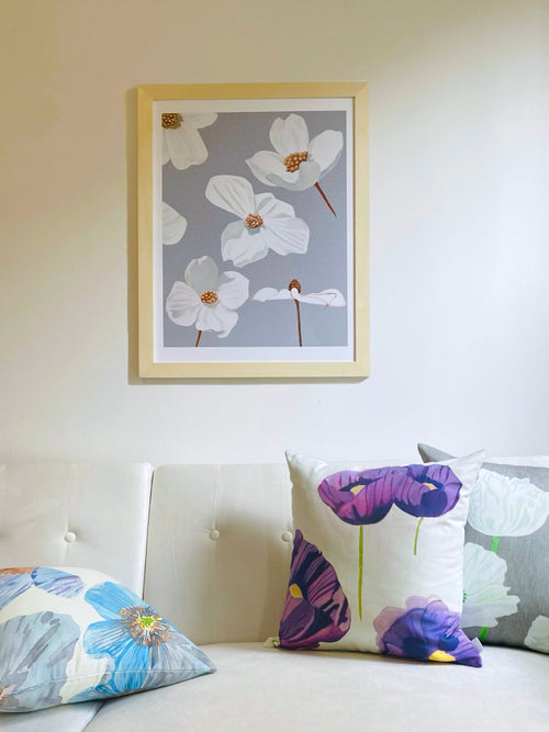 Art Print:  Dogwood Blossoms on Grey