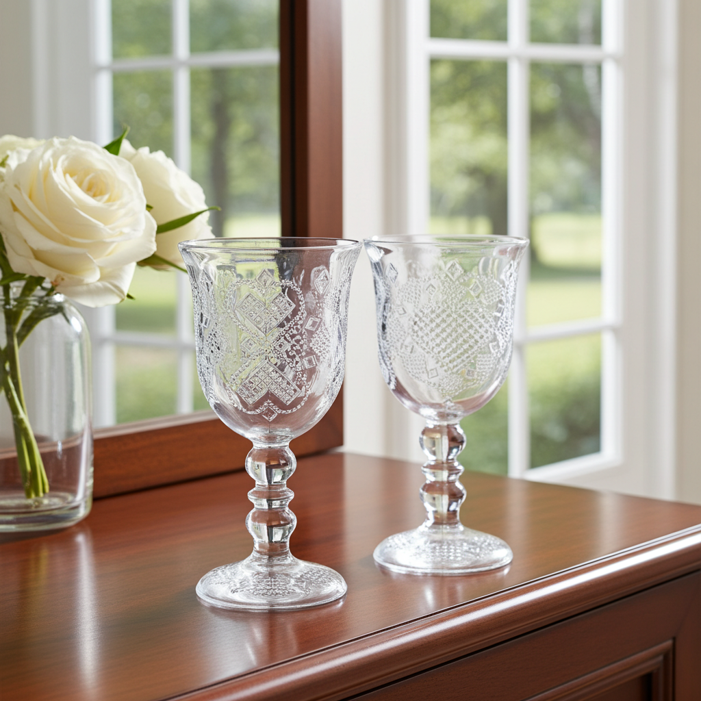 Avon Hearts and Diamonds Clear Pressed Glass Goblets by Fostoria, Set of 2