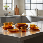 Duralex France Lys Amber Dinner Set – 32‑Piece Mid‑Century Service for Eight