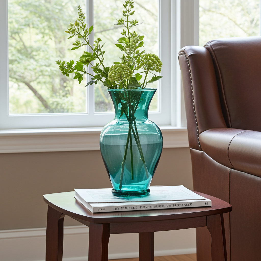 Teal‑Tint Handblown Glass Vase — Mid‑Century