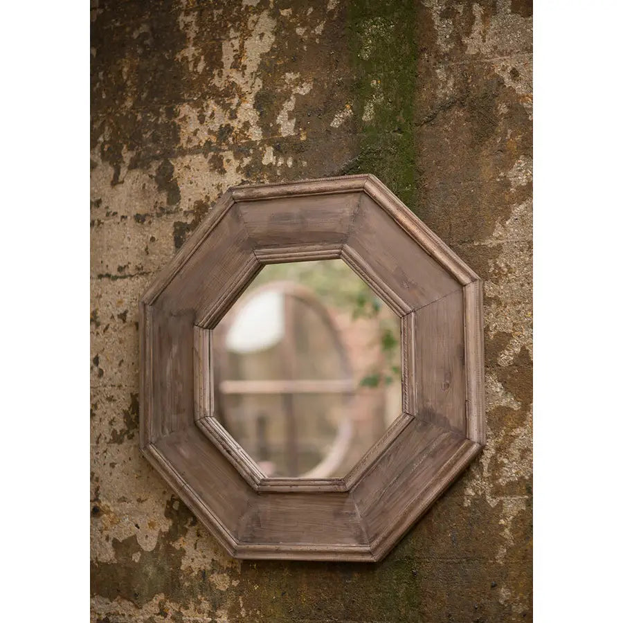 Octagonal Recycled Pine Wall Mirror - Carved Scroll Edge