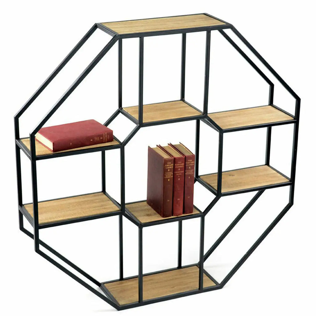 Hexagonal Display Shelves - Iron Frame and Eight Solid Wood Shelves