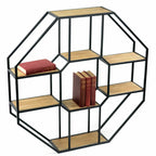 Hexagonal Display Shelves - Iron Frame and Eight Solid Wood Shelves