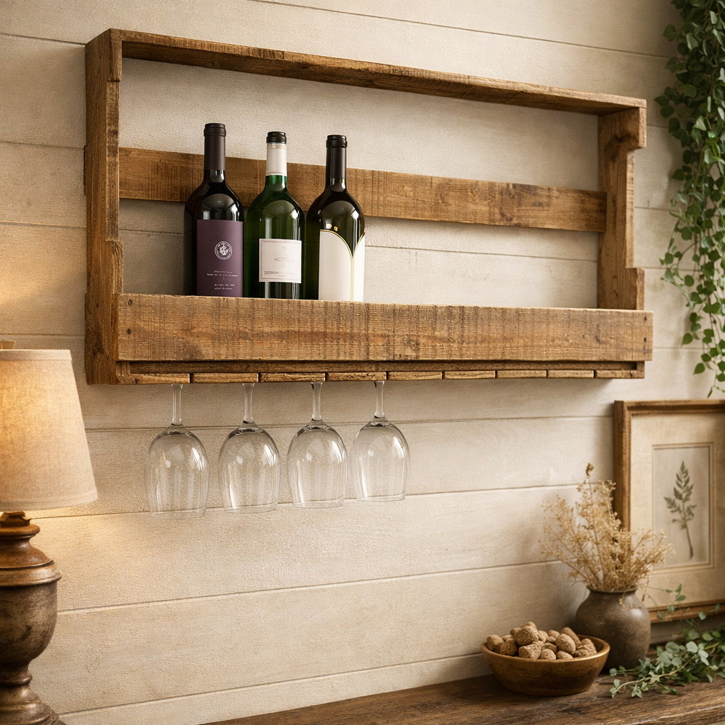 Wall Wine & Glass Rack - Repurposed Wood
