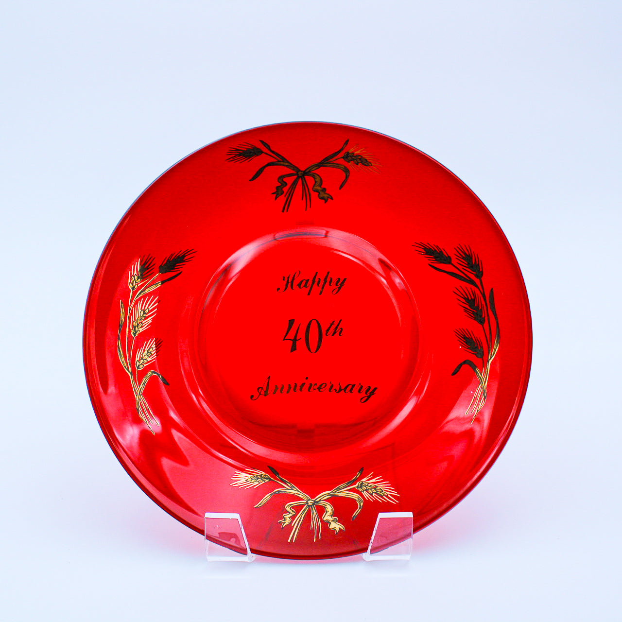 Viking Glass Ruby Red 40th Anniversary Plate with Gold Floral Motif