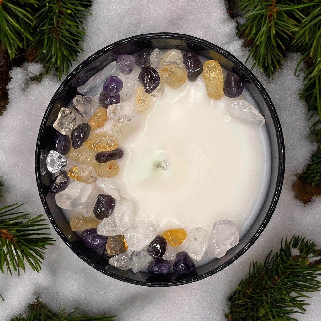 Bougie Cristalline Vents Arctiques avec Citrine, Améthyste et Cristal de Roche | Bougie en Cire de Coco-Soja, 255g