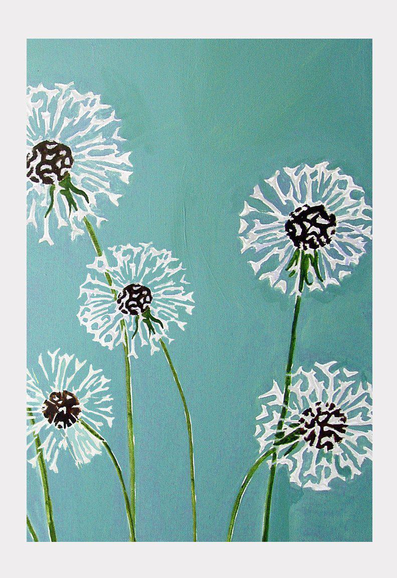 Art Print:  Dandelions on Aqua