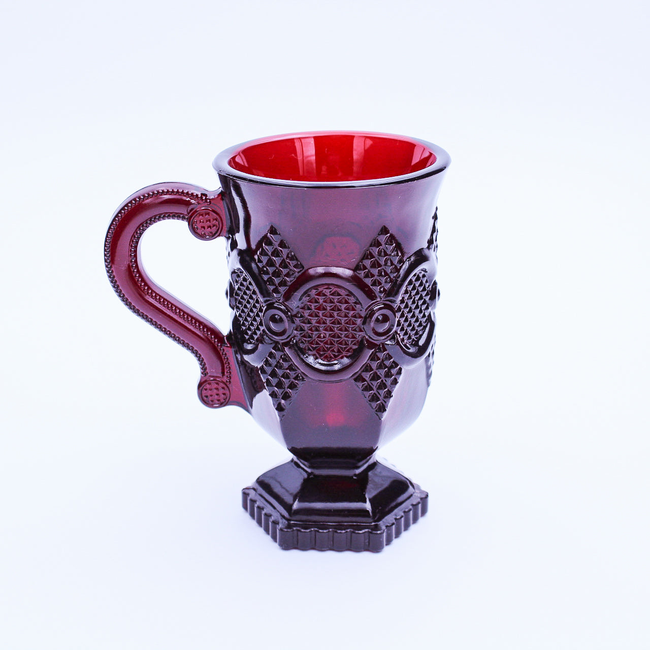 Avon 1876 Cape Cod Ruby Red Pedestal Mugs — Set of Two