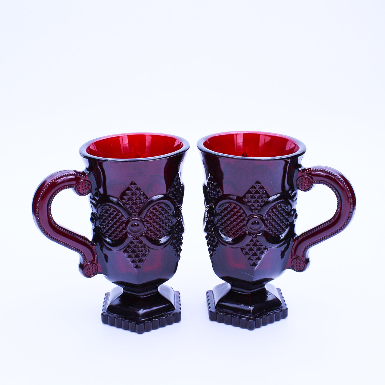 Avon 1876 Cape Cod Ruby Red Pedestal Mugs — Set of Two