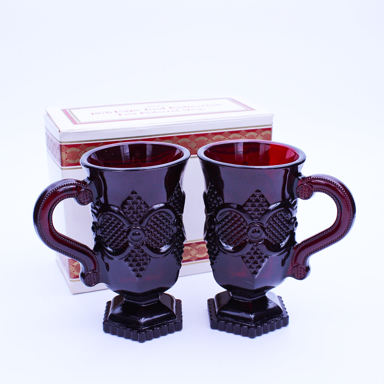 Avon 1876 Cape Cod Ruby Red Pedestal Mugs — Set of Two