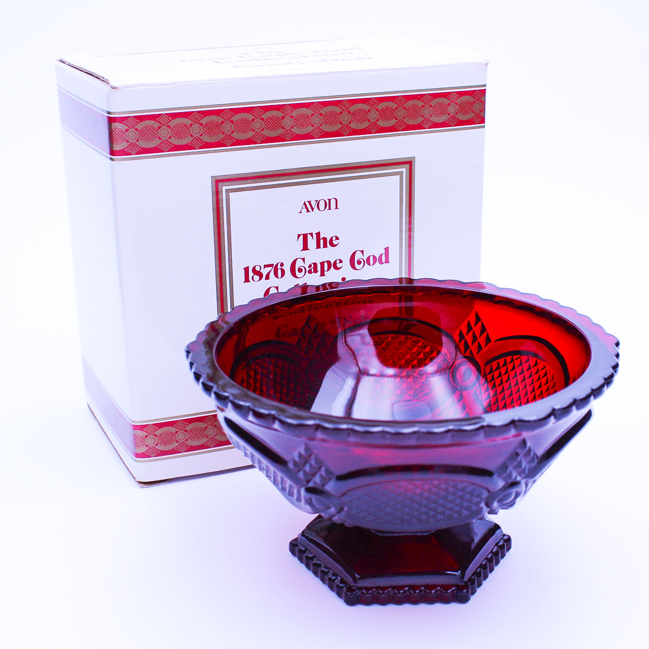 Avon 1876 Cape Cod Ruby Red Pedestal Candy Dish