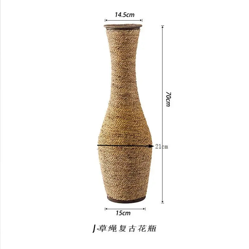 Rattan & Bamboo Glass Vase - Handwoven Natural