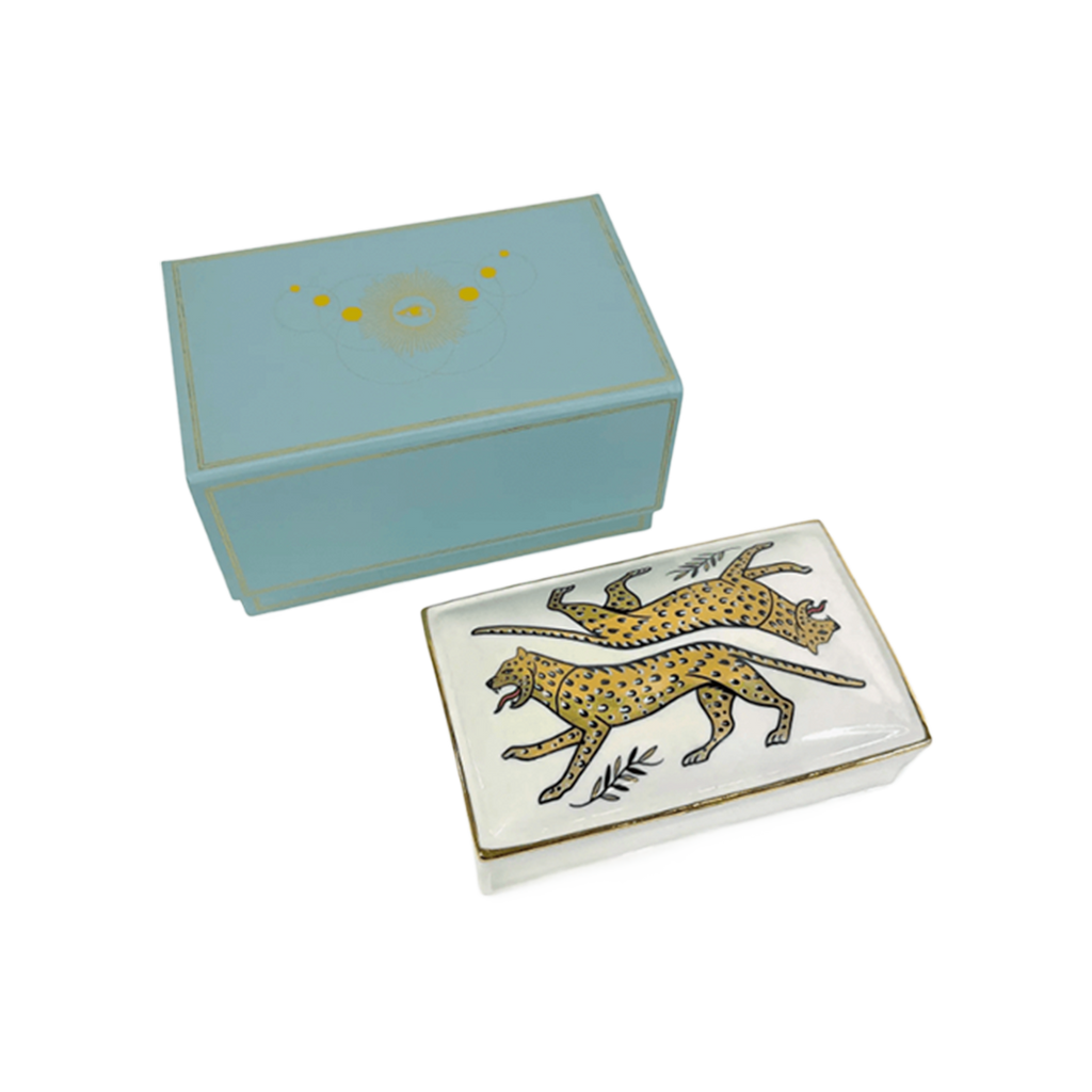 Bagheera Ceramic Box — Dual Leopard Design with 24k Gold Trim