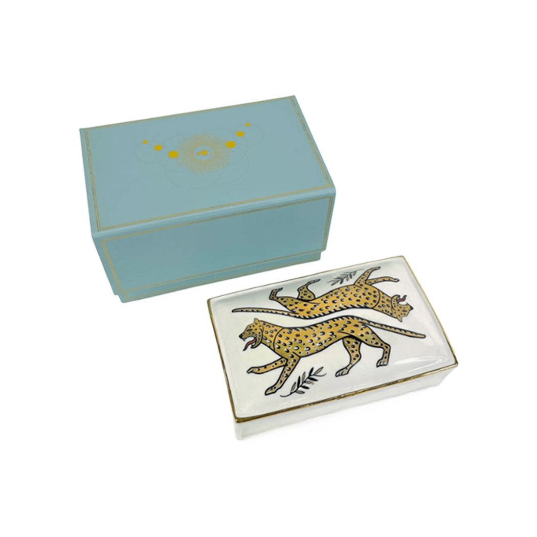 Bagheera Ceramic Box — Dual Leopard Design with 24k Gold Trim