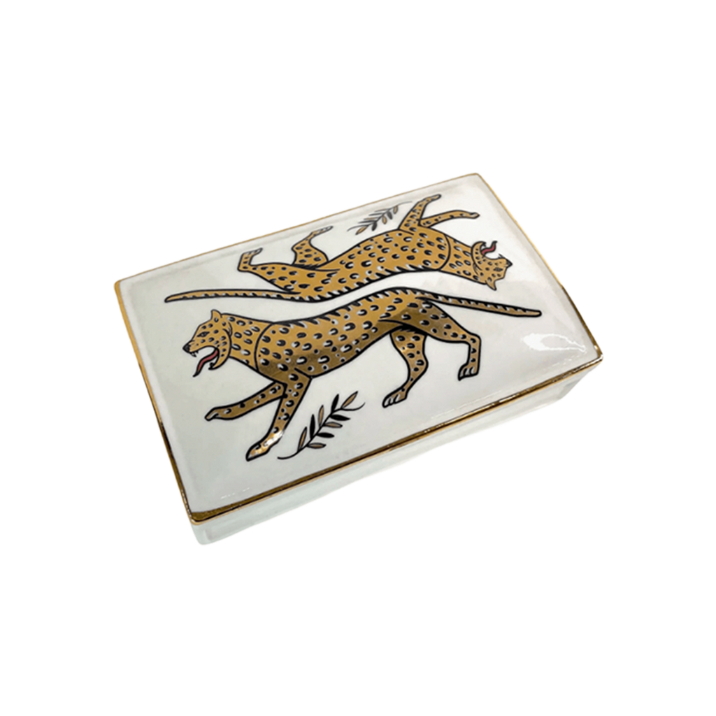 Bagheera Ceramic Box — Dual Leopard Design with 24k Gold Trim