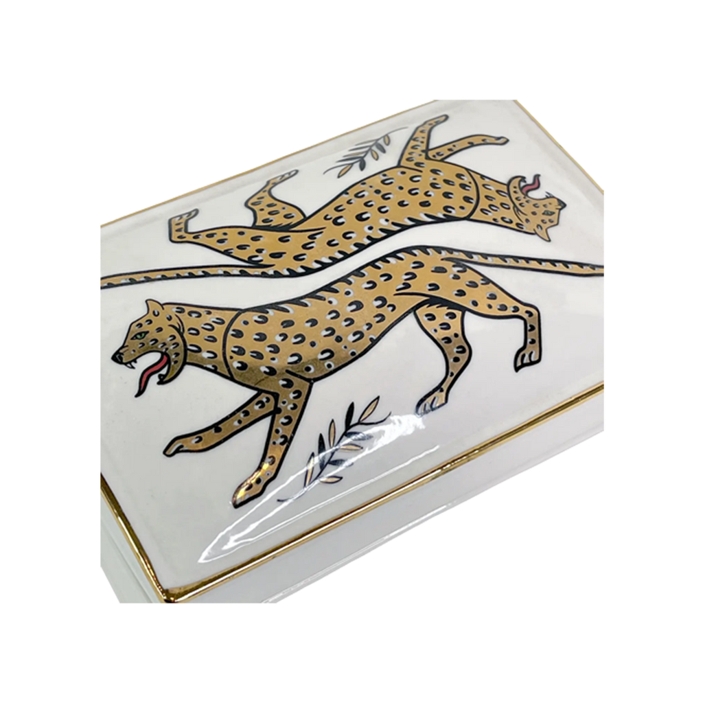 Bagheera Ceramic Box — Dual Leopard Design with 24k Gold Trim