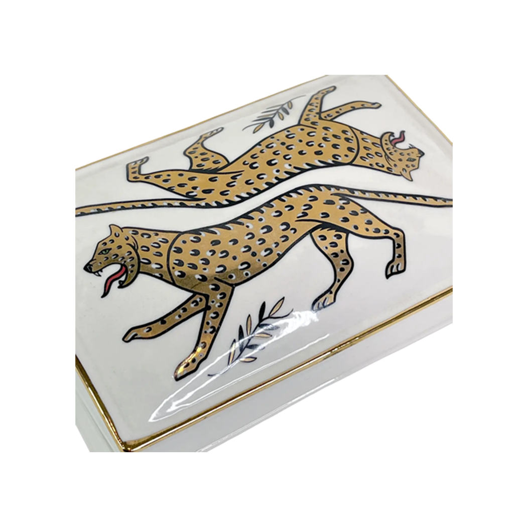 Bagheera Ceramic Box — Dual Leopard Design with 24k Gold Trim