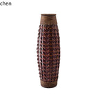 Rattan & Bamboo Glass Vase - Handwoven Natural