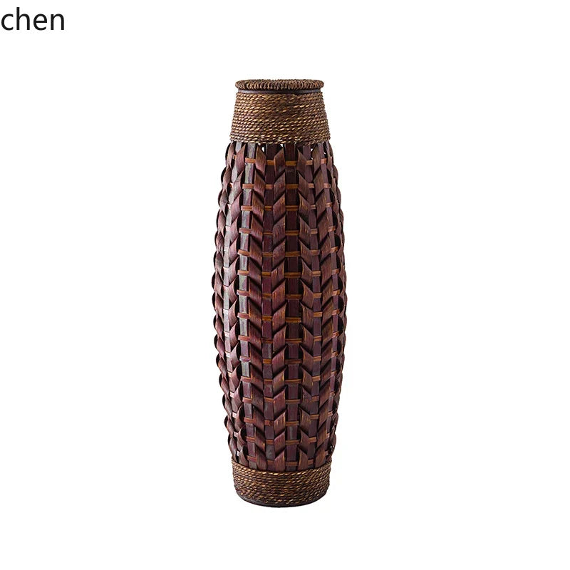 Rattan & Bamboo Glass Vase - Handwoven Natural
