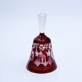 Bohemian Cut‑to‑Clear Ruby Red Glass Bell — Etched Bird, Castle, and Scroll Motifs