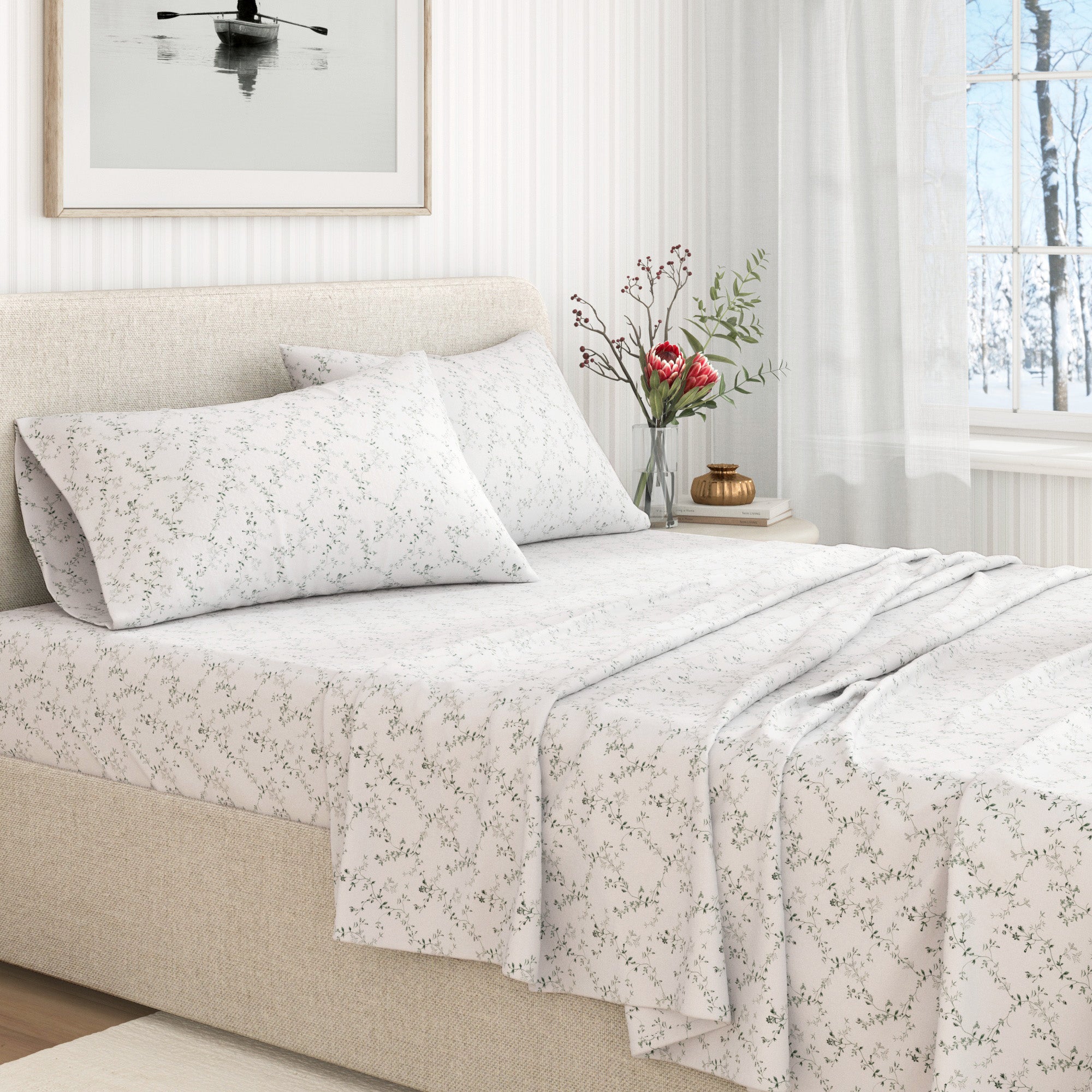 Parure de draps en flanelle de coton turc - Collection florale d'hiver
