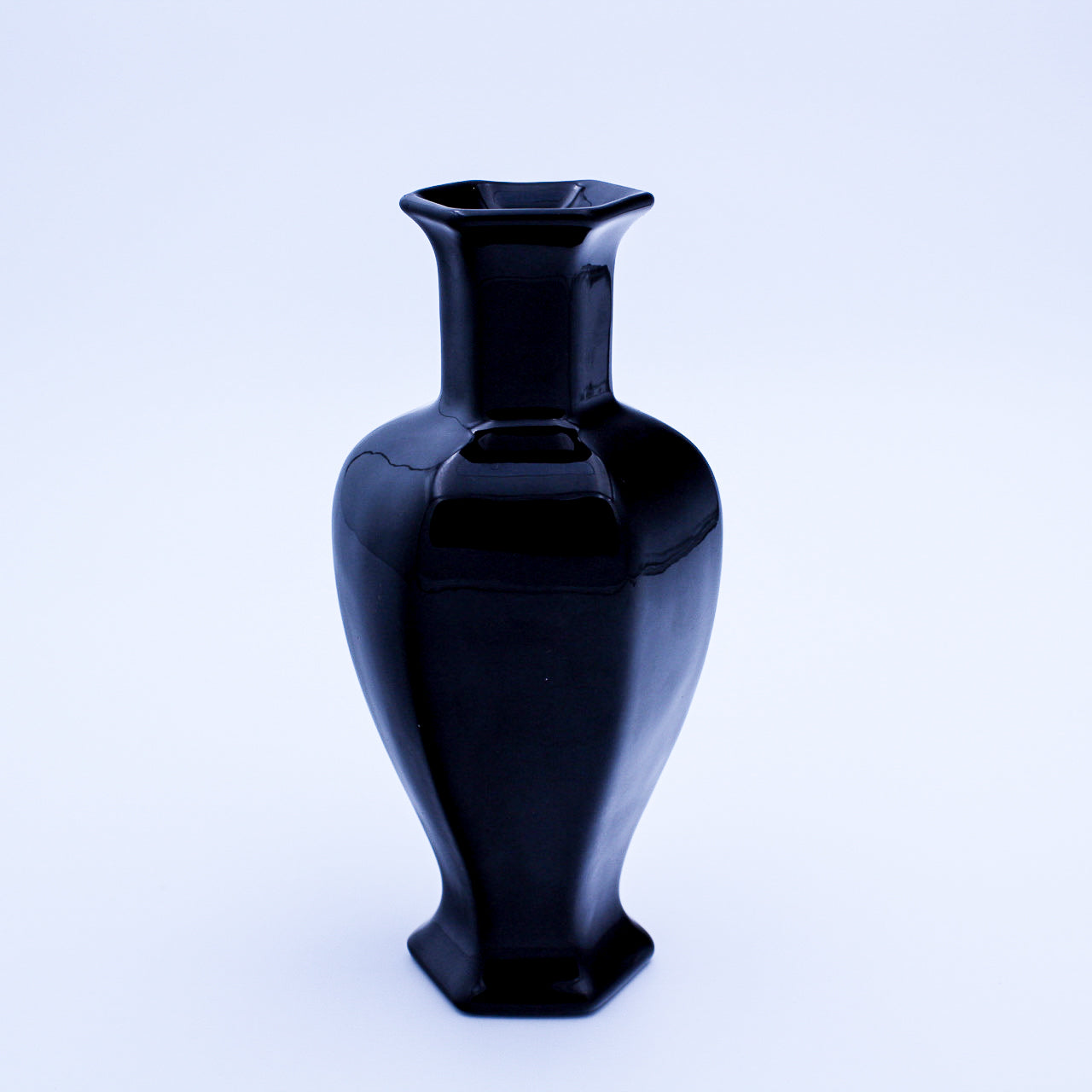 Black Amethyst Glass Vase with Enamel & Mother of Pearl Inlay — 7.75"