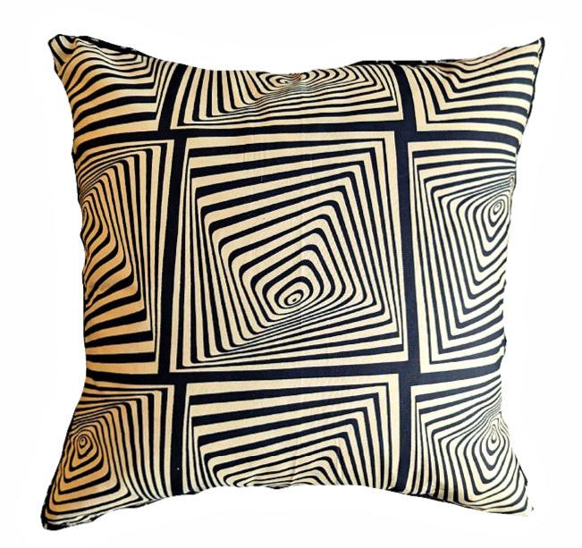 African Print Fabric Pillow Cover - Black Beige Abstract Pattern