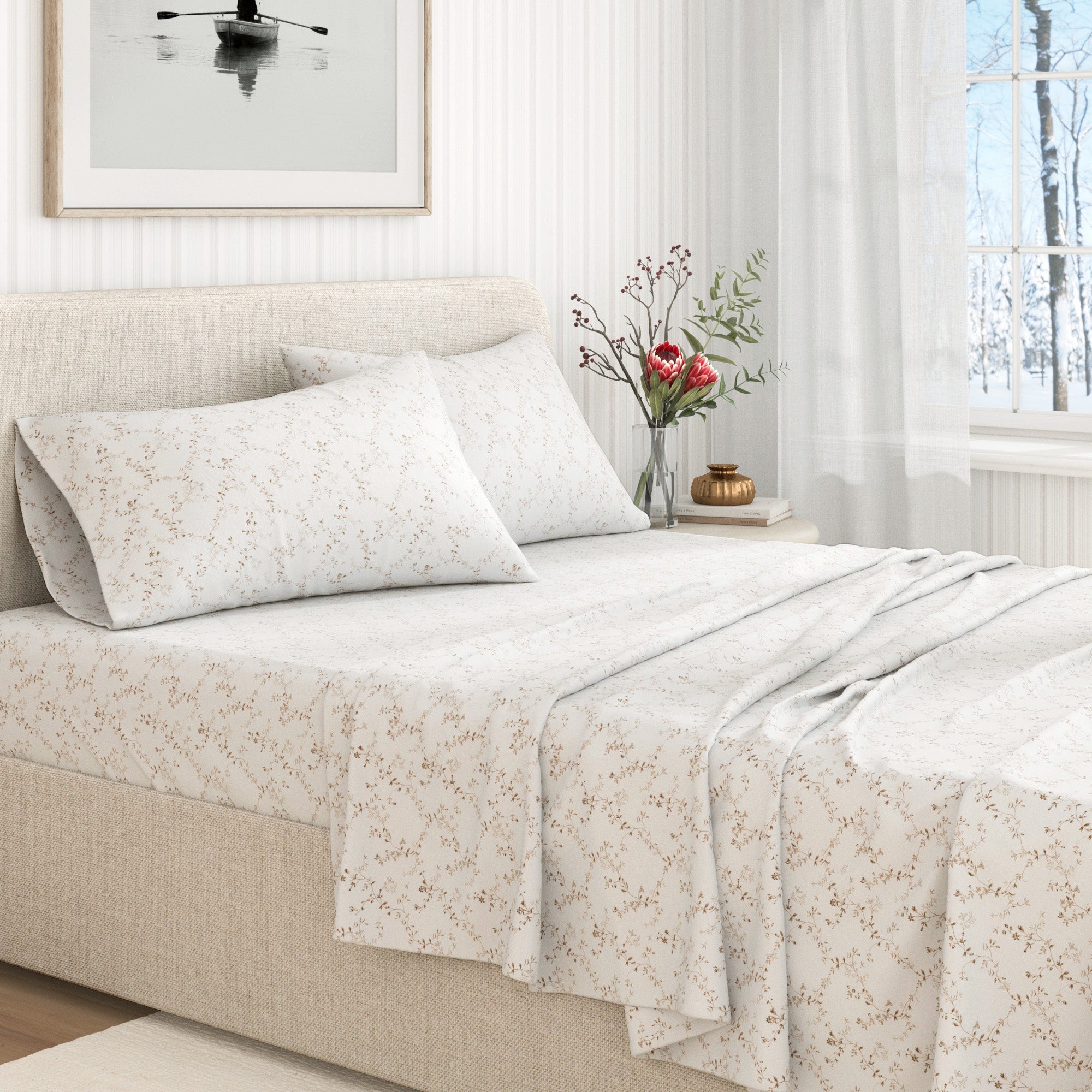 Parure de draps en flanelle de coton turc - Collection florale d'hiver
