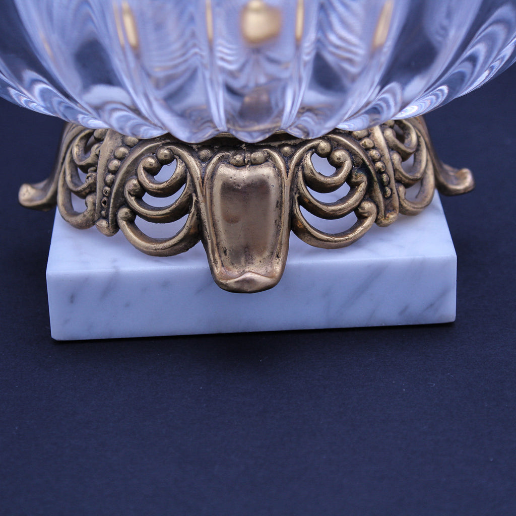 Ribbed Glass Centerpiece Bowl on Marble Base