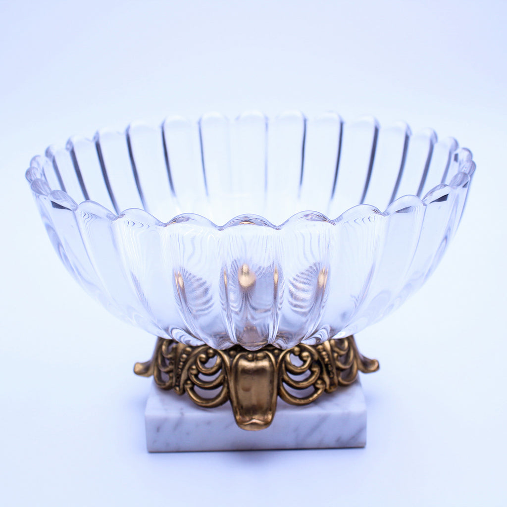 Ribbed Glass Centerpiece Bowl on Marble Base