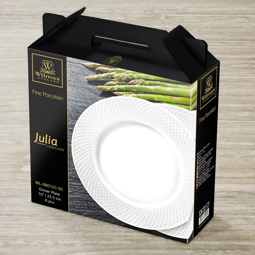 White Dinner Plate with Embossed Wide Rim – 10 inch – Set of 6