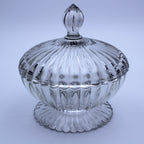 Jeannette Glass Bonbonschale mit Fuß und Deckel, National Pattern – Klar